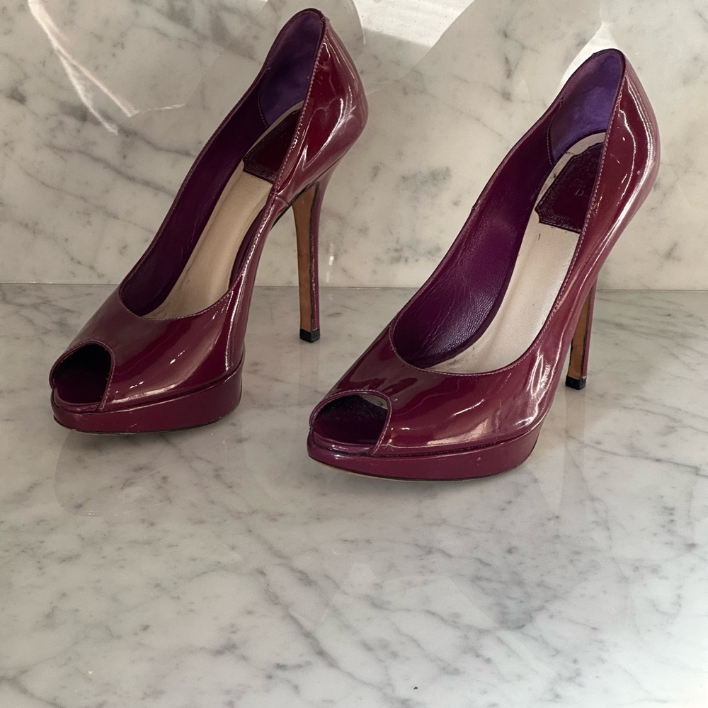 Authentic Christian Dior- peep toe platform pump. Patent leather